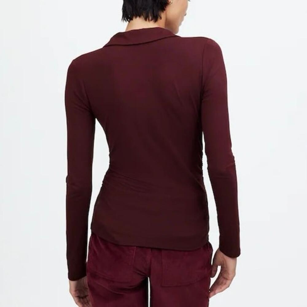 $58 Madewell Side-Cinch Long-Sleeve Polo Top - small - Burgundy - Picture 3 of 11